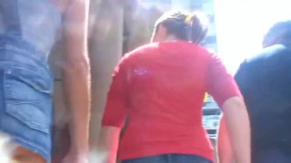 Incredibly Short Mini Jeans Skirt Candid Upskirt